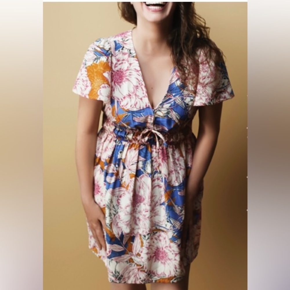 Band of the Free / Floral tie front Short Sleeve mini Dress